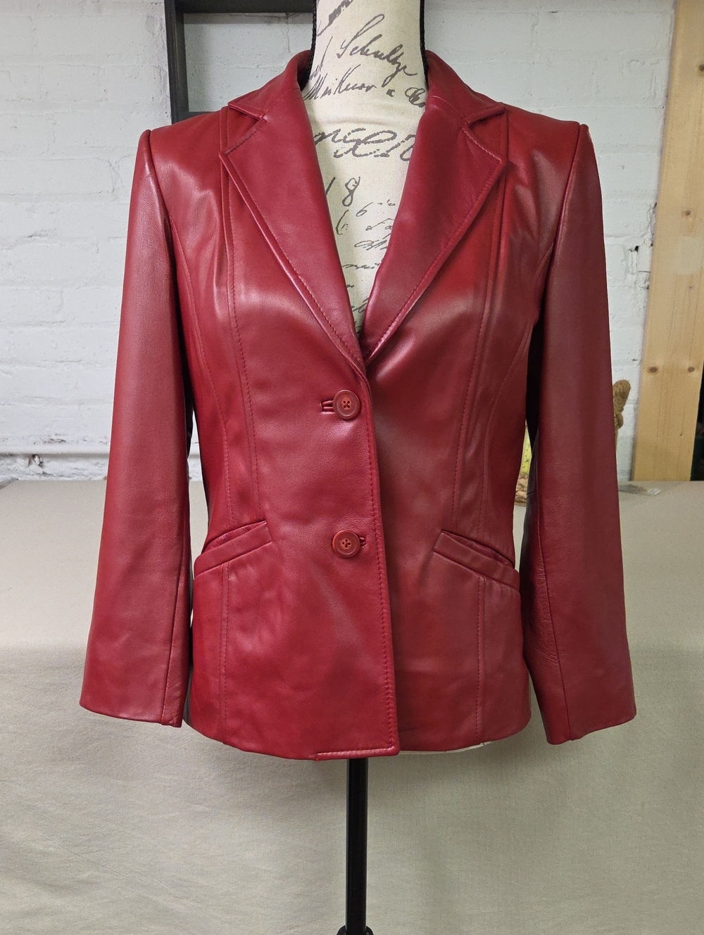 Preston & York Red 100% Lambskin Blazer Jacket Size Small Petite Y2K Vintage